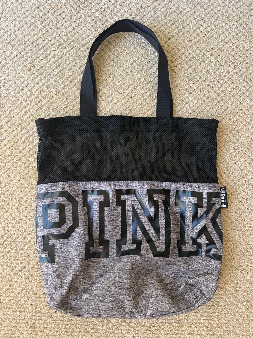 PINK Victoria's Secret Gray & Black Mesh Logo Tote